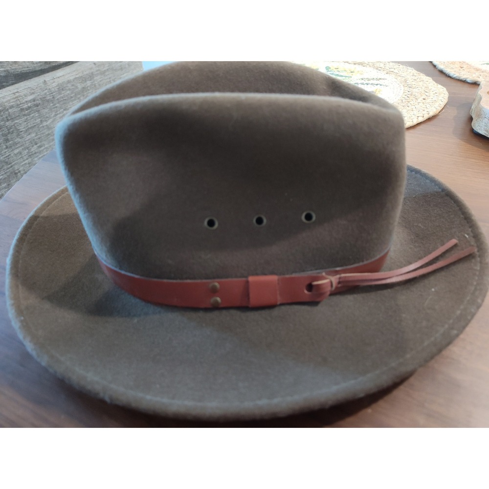 New York Hat Co Brown Wool Felt Outback Fedora Hat Leather Band Made in USA Med